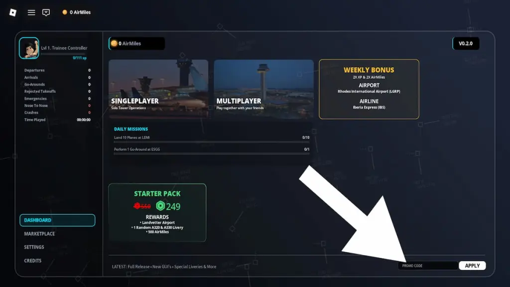 How to redeem codes in Air Traffic Simulator.